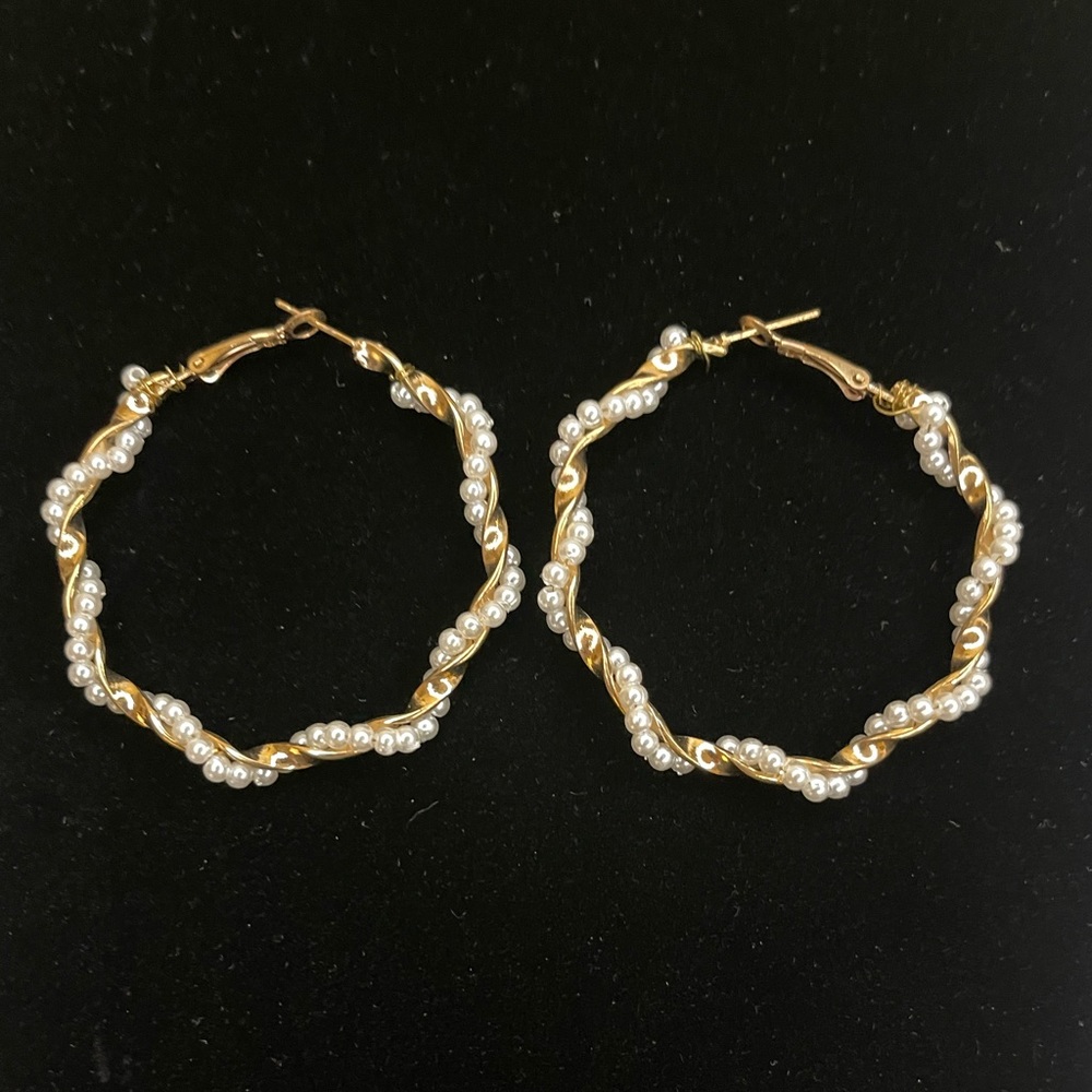 Gold hoops with pearl